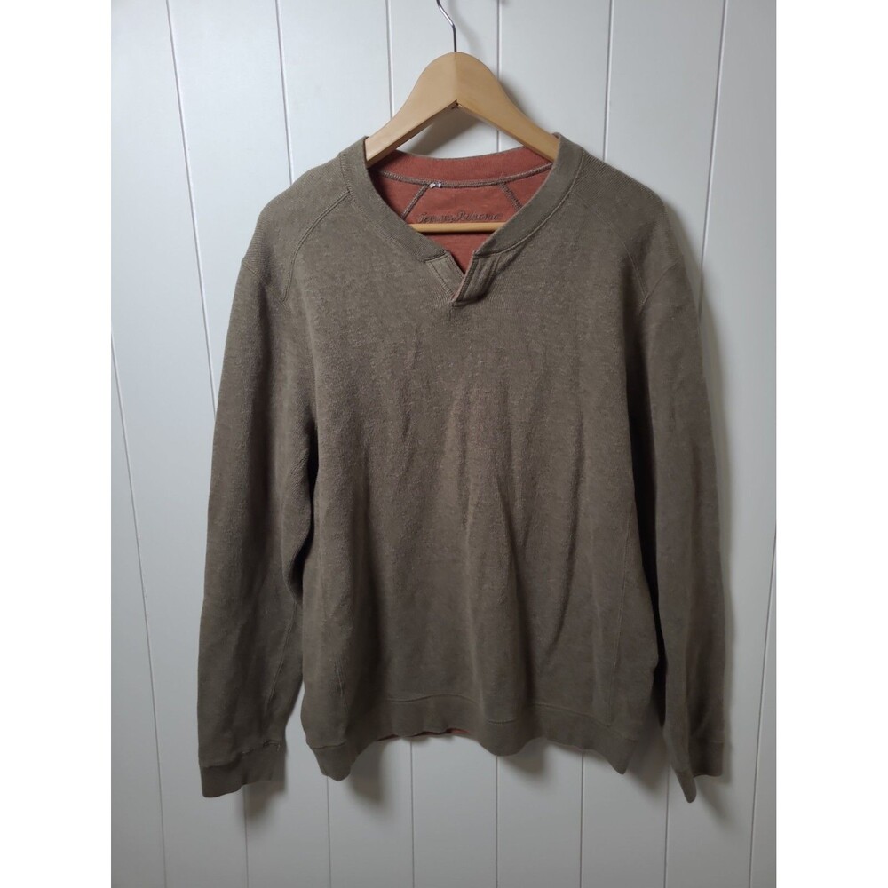 Tommy Bahama Reversible Henley Pull Over Sweater Brown Orange Mens Large